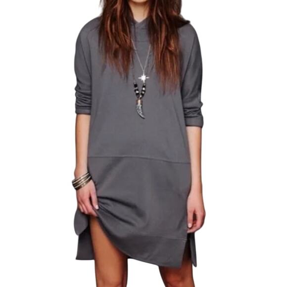 Free People Dresses & Skirts - Intimately Free People Gray Kicking Around Tunic Hoodie Dress Pockets size S